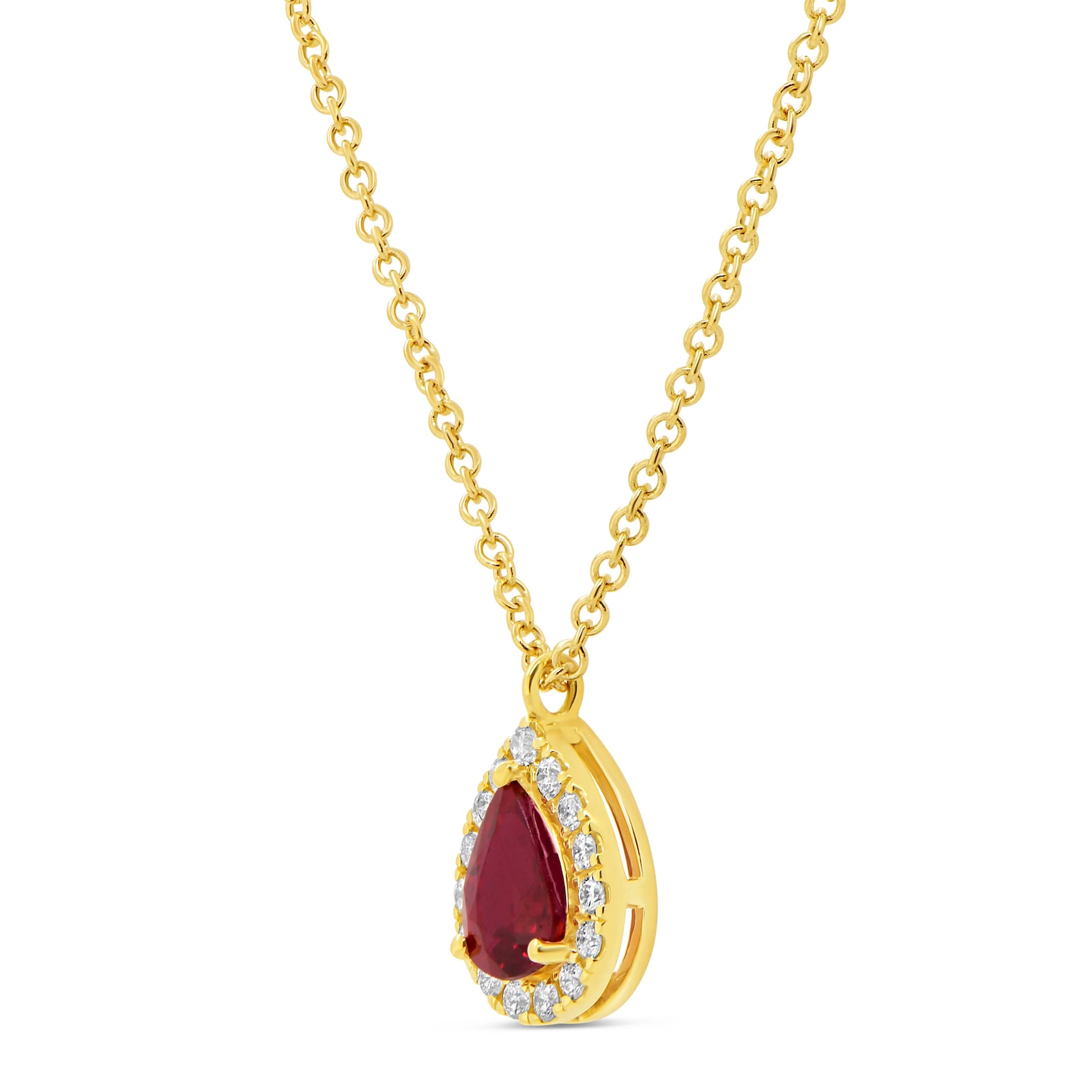 WOS 18K Yellow Gold Ruby & Diamond Pendant Necklace