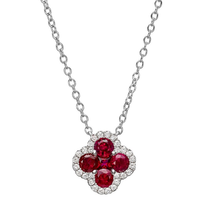 Betteridge 18k White Gold 0.99cttw Ruby and 0.15cttw Diamond Clover Pendant