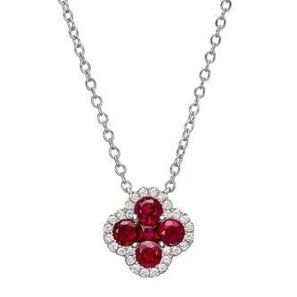 Betteridge 18k White Gold 0.99cttw Ruby and 0.15cttw Diamond Clover Pendant