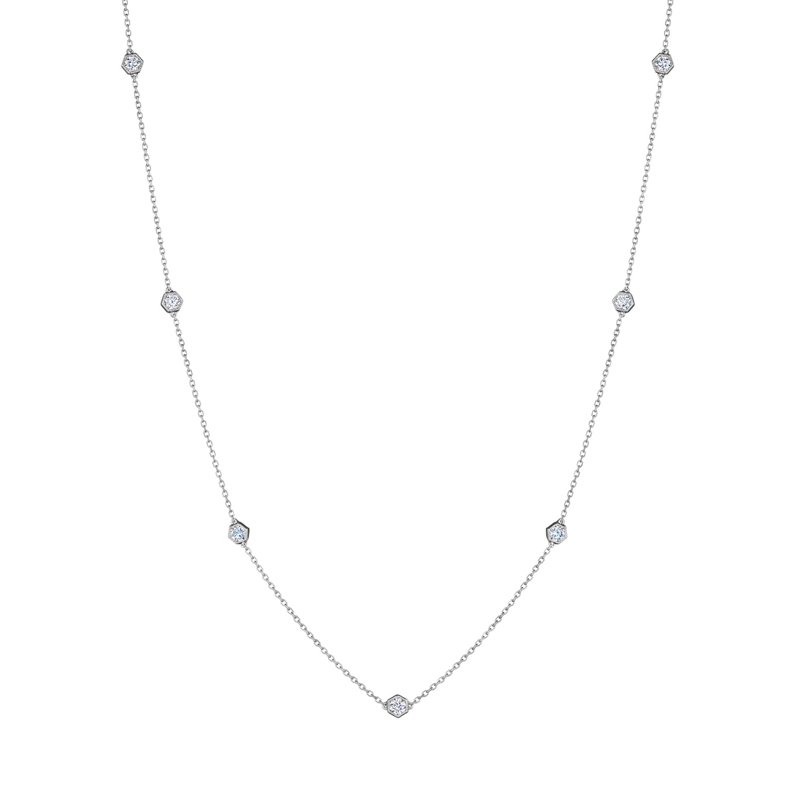 Betteridge 18k White Gold 1.30cttw Diamond Hexagonal 13 Station Necklace 24"