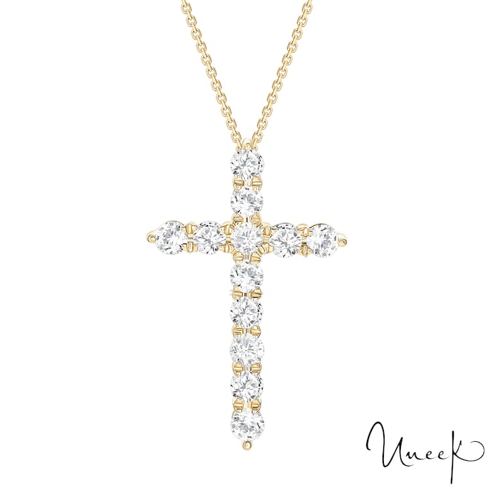 Uneek 18k Yellow Gold Diamond Cross Pendant 17"