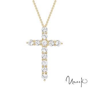 Uneek 18k Yellow Gold Diamond Cross Pendant 17"