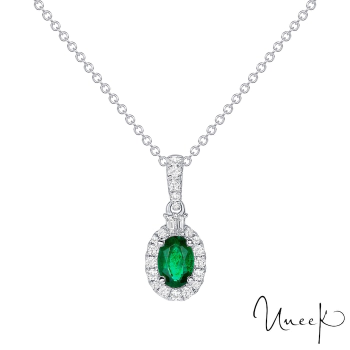 Uneek 18k White Gold 0.42cttw Emerald and 0.18cttw Diamond Cluster Pendant 18"