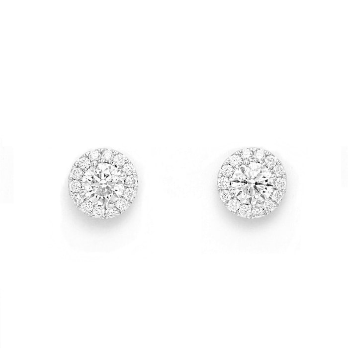 Mayors 18k White Gold 1.07ct Single Halo Stud Earrings