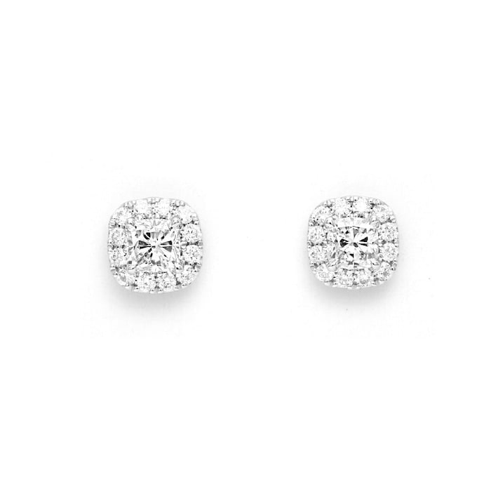 Mayors 18k White Gold 1.45ct Cushion Single Halo Earrings