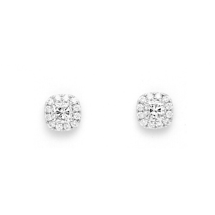 Mayors 18k White Gold 1.00ct Cushion Single Halo Earrings