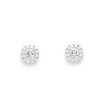 Mayors 18k White Gold 1.00ct Cushion Single Halo Earrings Mayors 18k White Gold 1.00ct Cushion Single Halo Earrings