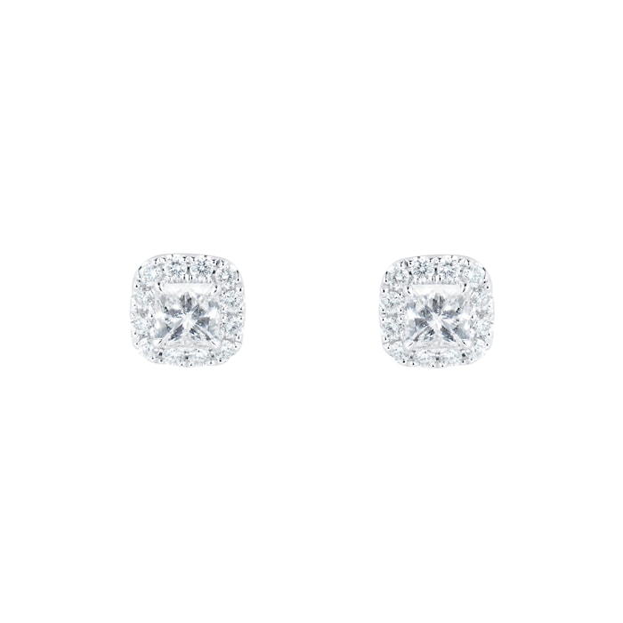 Mayors 18k White Gold 0.75ct Cushion Single Halo Earrings