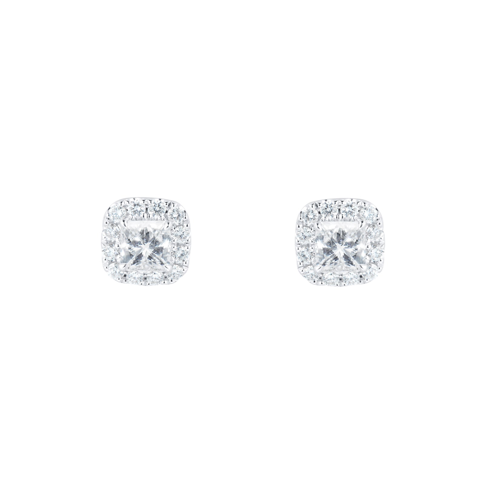 Mayors 18k White Gold 0.75ct Cushion Single Halo Earrings