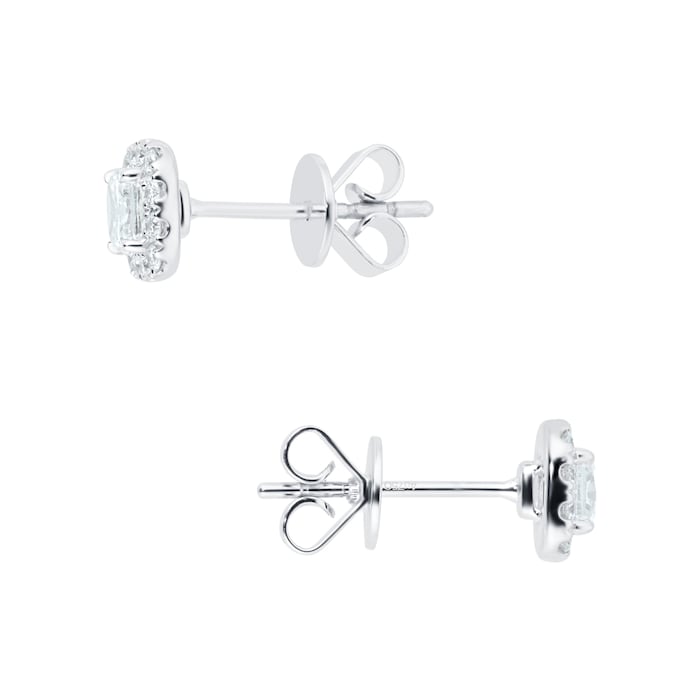 Mayors 18k White Gold 0.75ct Cushion Single Halo Earrings