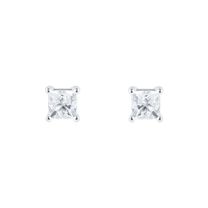 Mayors 18k White Gold 1.00ct Princess Cut Classic Earrings