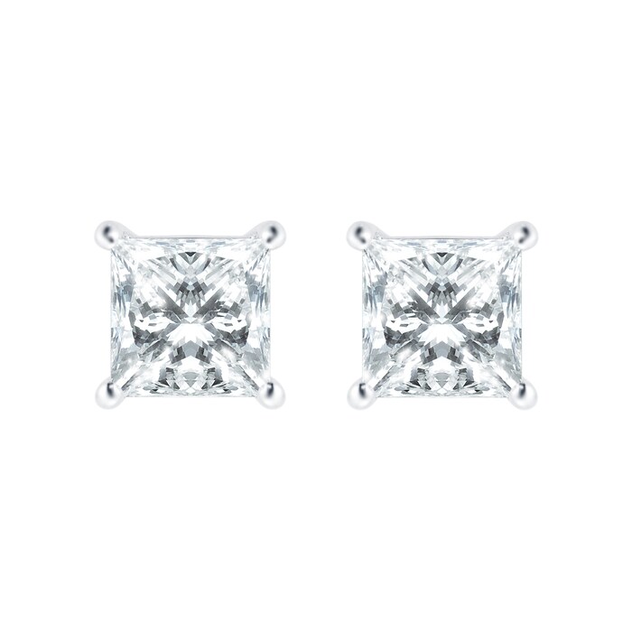 Mayors 18k White Gold 1.50ct Princess Cut Classic Earrings