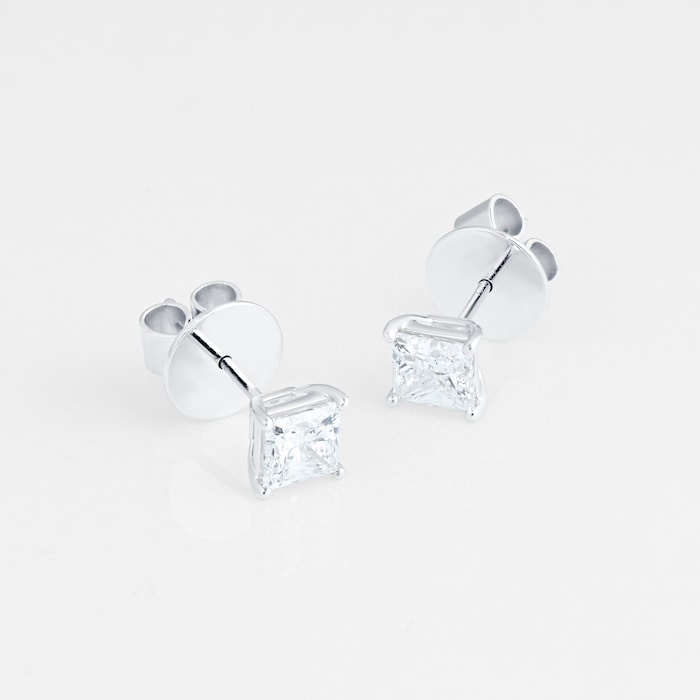 Mayors 18k White Gold 1.50ct Princess Cut Classic Earrings