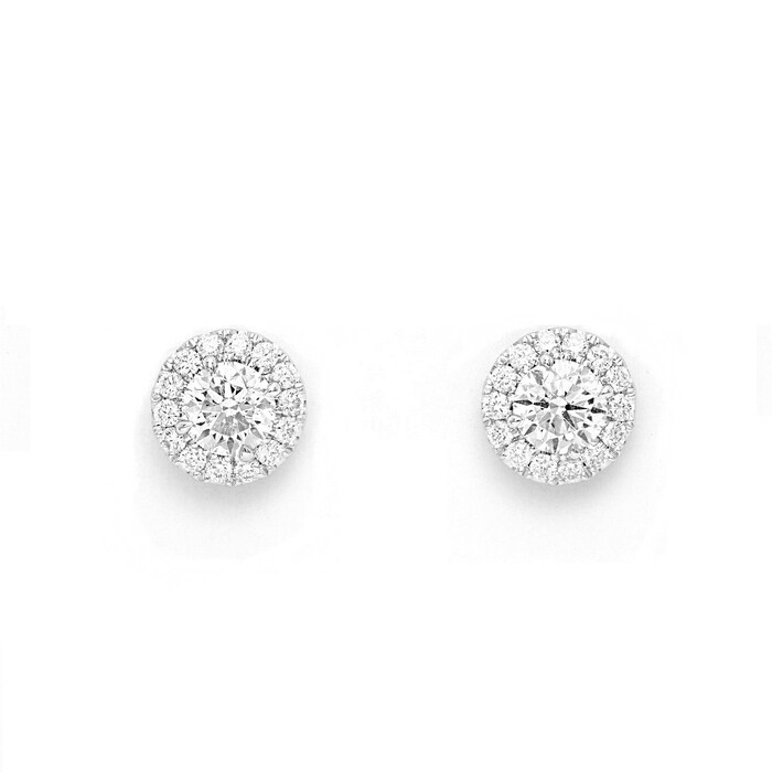 MAYORS 18k White Gold 1.04cttw Round Single Halo Diamond Stud Earrings