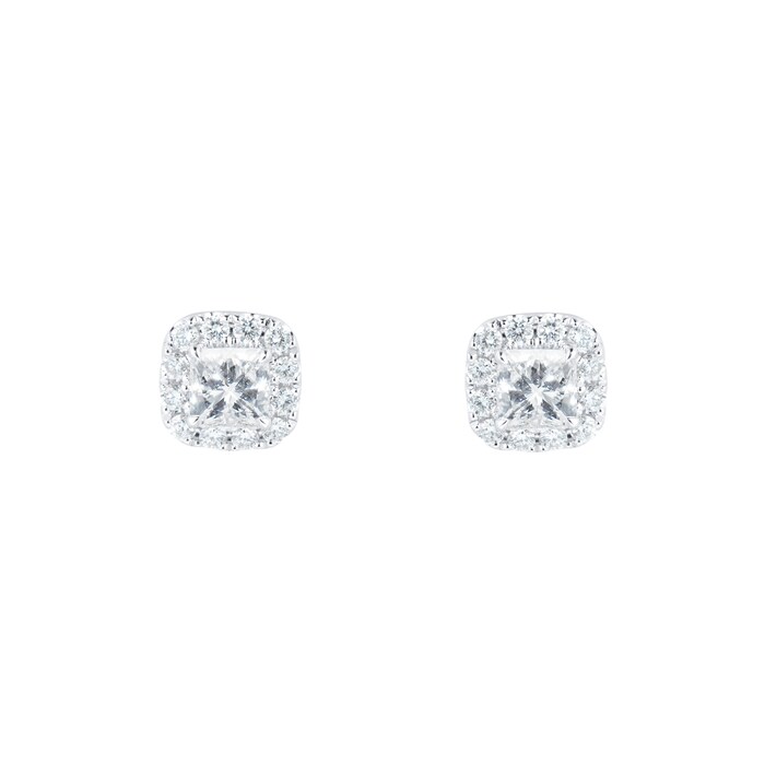 MAYORS 18k White Gold 0.76cttw Cushion Single Halo Diamond Earrings