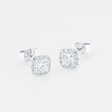 MAYORS 18k White Gold 0.76cttw Cushion Single Halo Diamond Earrings