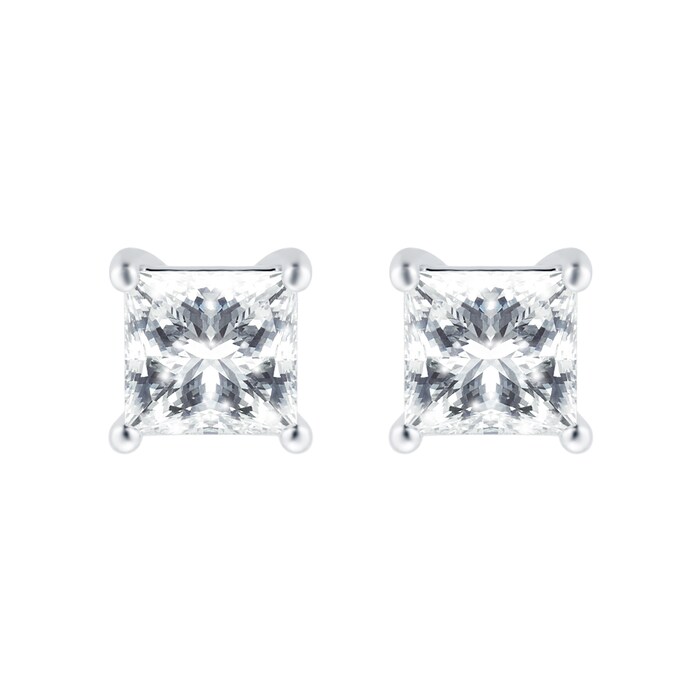 Mayors 18k White Gold 2.03ct Princess Cut Classic Earrings