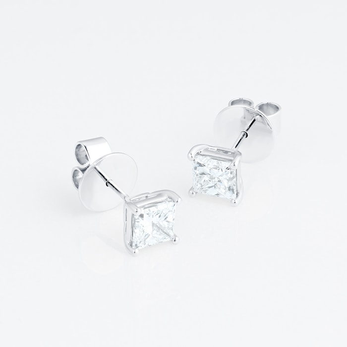 Mayors 18k White Gold 2.03ct Princess Cut Classic Earrings