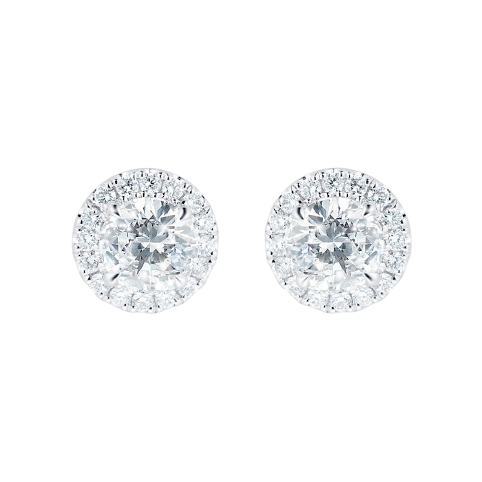 Mayors 18k White Gold 1.94ct Single Halo Stud Earrings