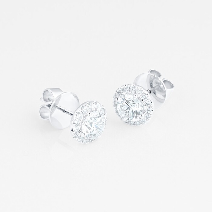 Mayors 18k White Gold 1.94ct Single Halo Stud Earrings