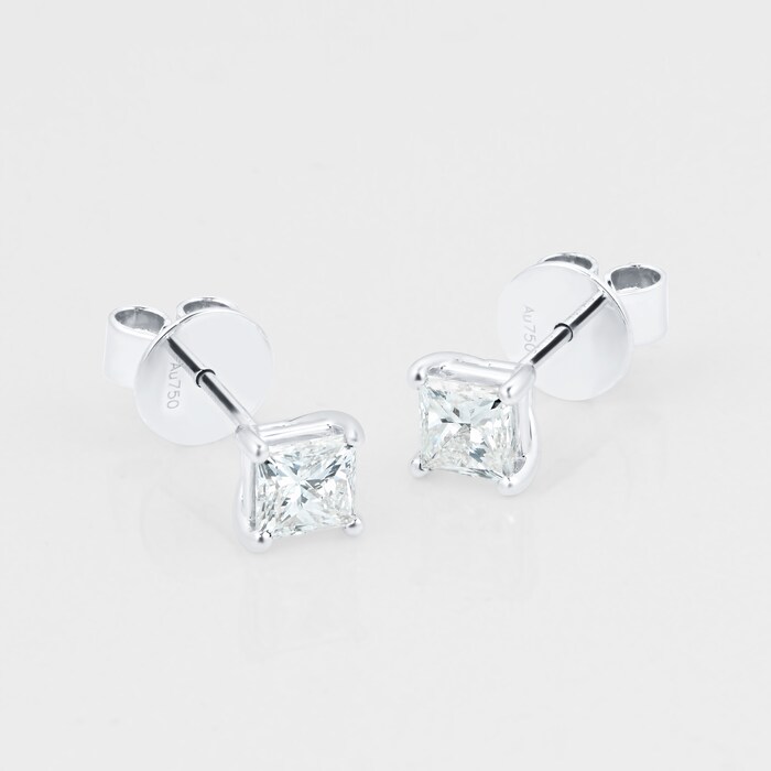 Mayors 18k White Gold 1.00ct Princess Cut Classic Earrings