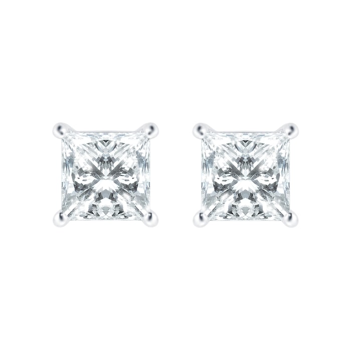 Mayors 18k White Gold 1.54ct Princess Cut Classic Earrings