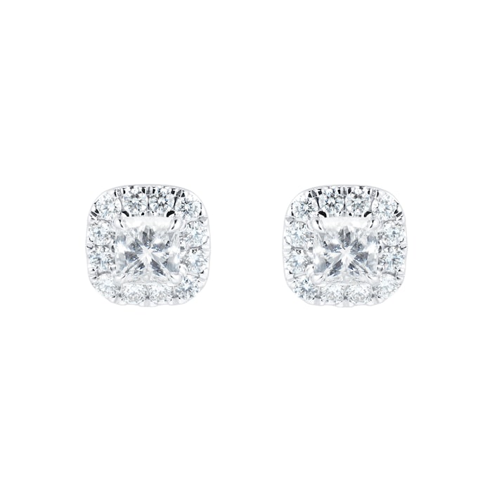Mayors 18k White Gold 1.48cttw Cushion Cut single Halo Diamond Earrings
