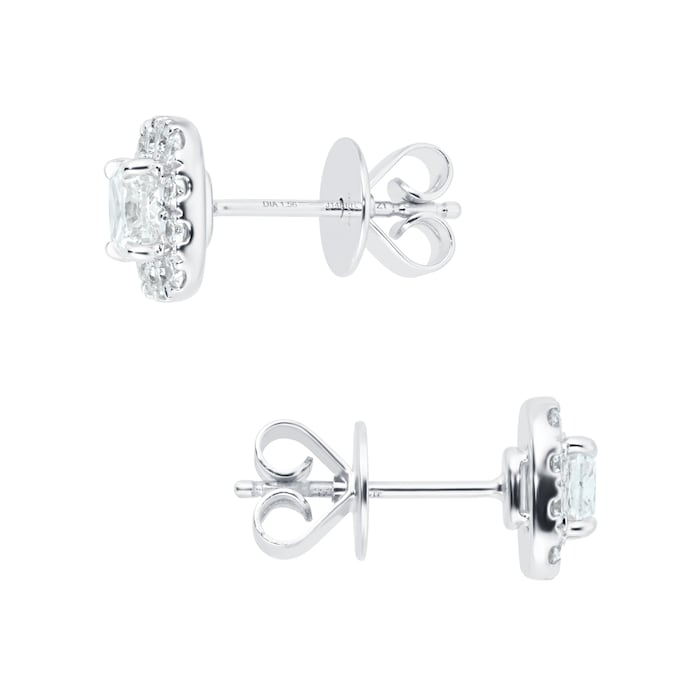 Mayors 18k White Gold 1.48cttw Cushion Cut single Halo Diamond Earrings
