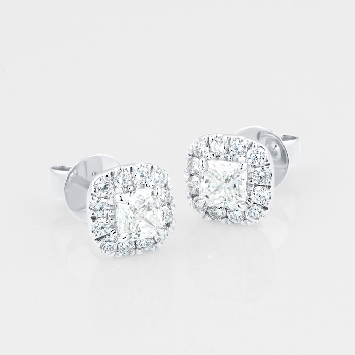 Mayors 18k White Gold 1.48cttw Cushion Cut single Halo Diamond Earrings