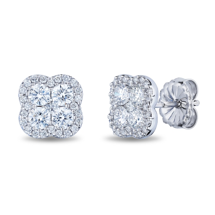 Mayors 18k White Gold 1.36cttw Diamond Cluster Earrings