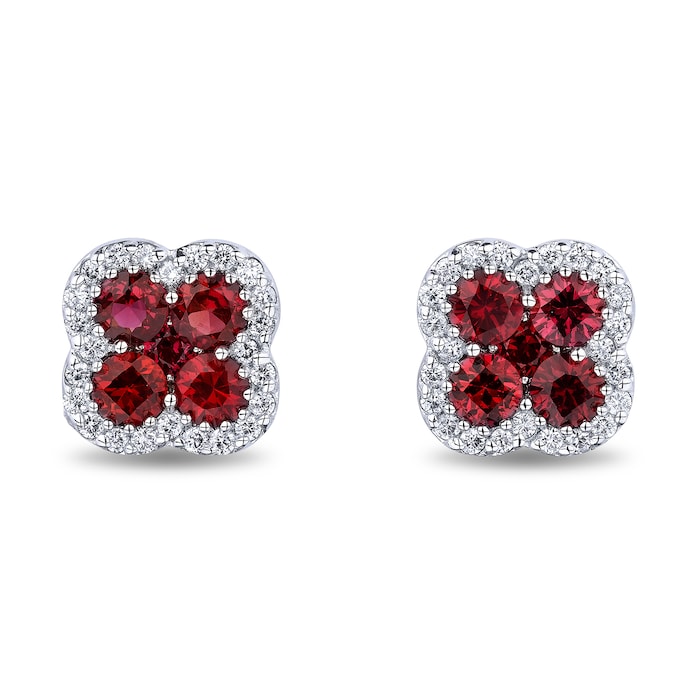 Mayors 18k White Gold 1.36cttw Ruby and 0.24cttw Diamond Cluster Earrings