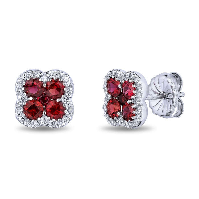 Mayors 18k White Gold 1.36cttw Ruby and 0.24cttw Diamond Cluster Earrings