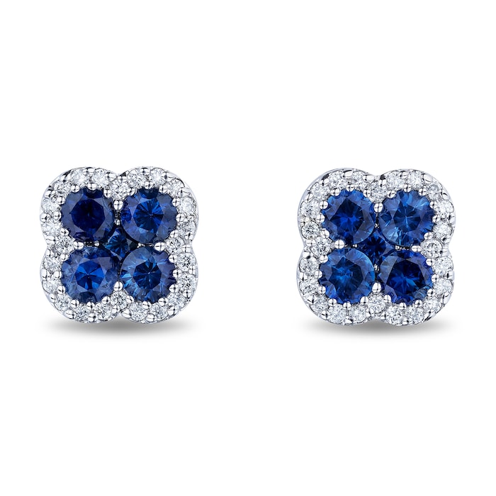 Mayors 18k White Gold 1.36cttw Sapphire and 0.24cttw Diamond Cluster Earrings