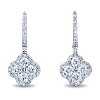 Mayors 18k White Gold 2.73cttw Diamond Cluster Drop Earrings