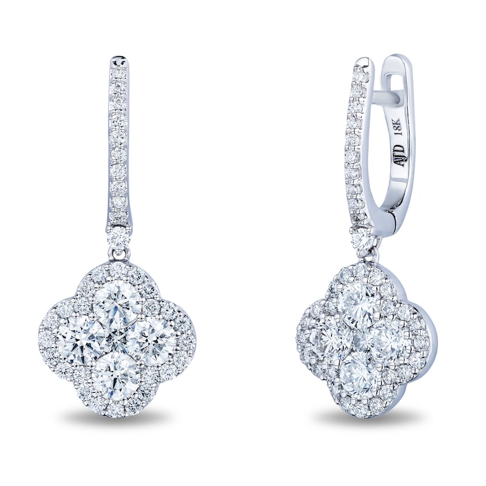 Mayors 18k White Gold 2.73cttw Diamond Cluster Drop Earrings