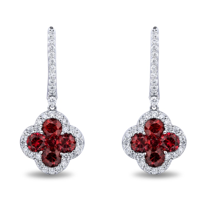 Mayors 18k White Gold 2.40cttw Ruby and 0.62cttw Diamond Cluster Drop Earrings