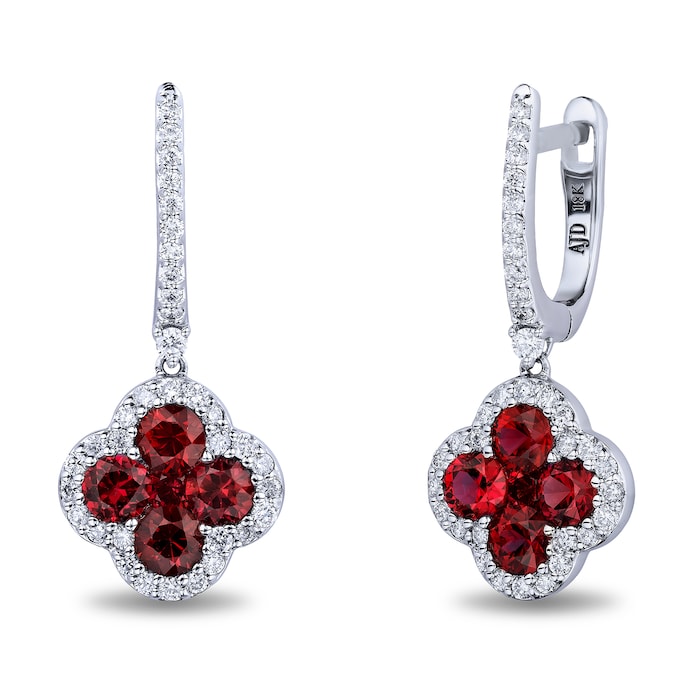 Mayors 18k White Gold 2.40cttw Ruby and 0.62cttw Diamond Cluster Drop Earrings