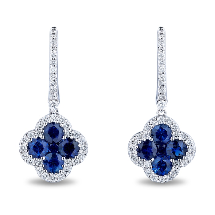 Mayors 18k White Gold 2.40cttw Sapphire and 0.62cttw Diamond Cluster Drop Earrings