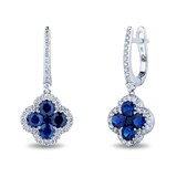 Mayors 18k White Gold 2.40cttw Sapphire and 0.62cttw Diamond Cluster Drop Earrings