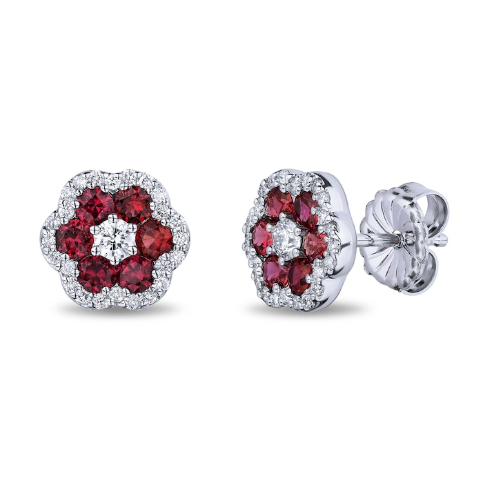 Mayors 18k White Gold 1.14cttw Ruby and 0.42cttw Diamond Cluster Earrings