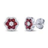 Mayors 18k White Gold 1.14cttw Ruby and 0.42cttw Diamond Cluster Earrings