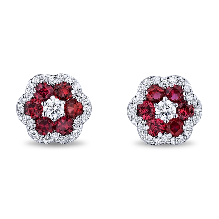 Mayors 18k White Gold 1.14cttw Ruby and 0.42cttw Diamond Cluster Earrings