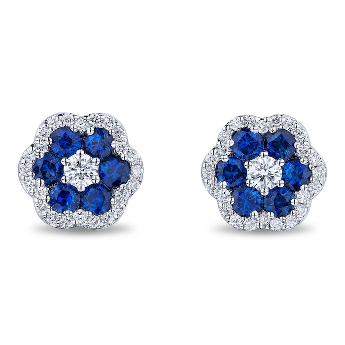 Mayors 18k White Gold 1.14cttw Sapphire and 0.42cttw Diamond Cluster Earrings