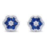 Mayors 18k White Gold 1.14cttw Sapphire and 0.42cttw Diamond Cluster Earrings
