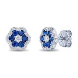 Mayors 18k White Gold 1.14cttw Sapphire and 0.42cttw Diamond Cluster Earrings