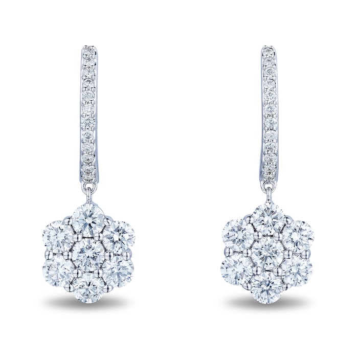 Mayors 18k White Gold 2.10cttw Diamond Cluster Drop Earrings
