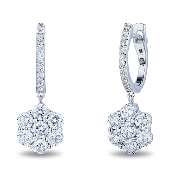 Mayors 18k White Gold 2.10cttw Diamond Cluster Drop Earrings