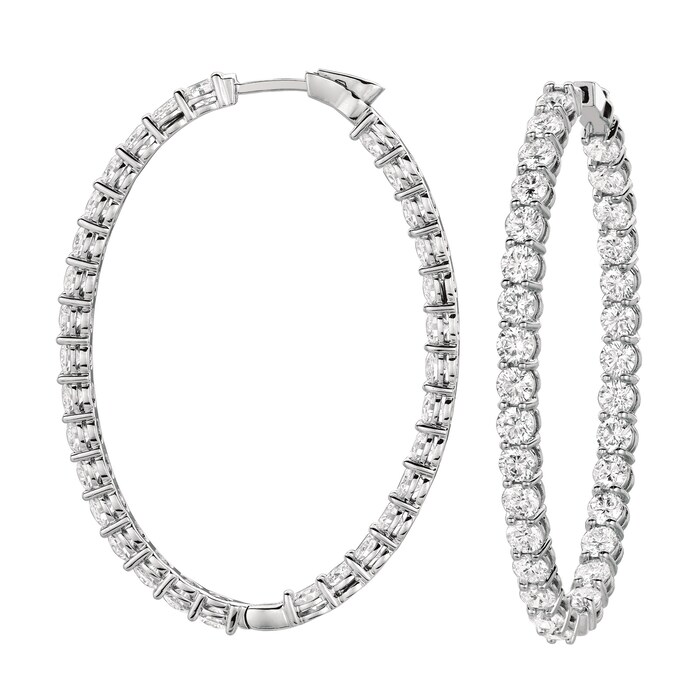 Mayors 18k White Gold 12.71cttw Diamond Oval Hoop Earrings