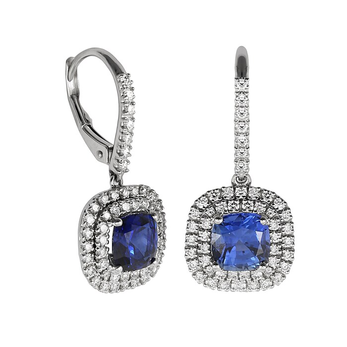 Mappin & Webb 18ct White Gold Diamond & Sapphire Drop Earrings