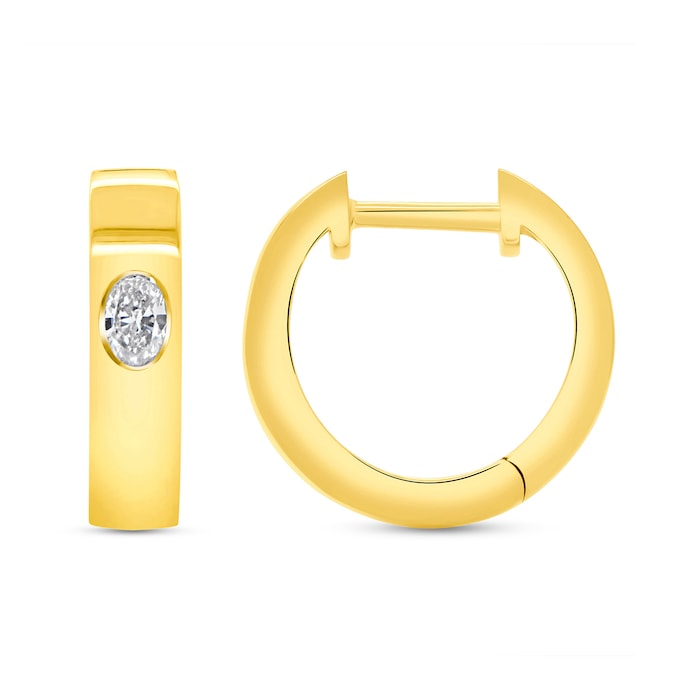Uneek 18k Yellow Gold Exclusive 0.20cttw Oval Cut Diamond 14mm Huggie Earrings